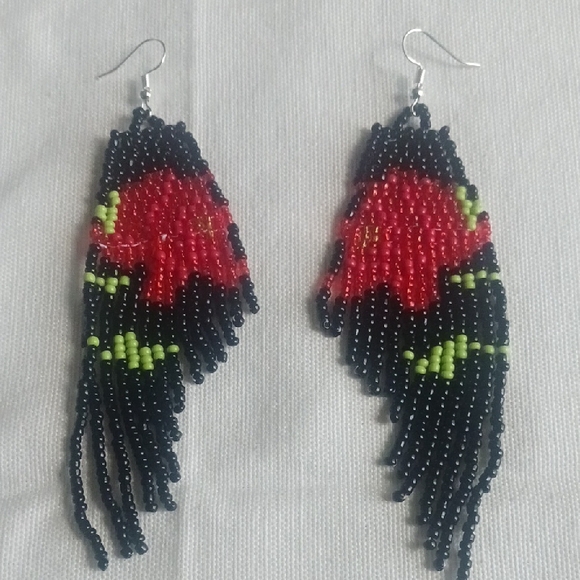 handmade Accessories - Handcrafted Beaded Earrings - Red and Black